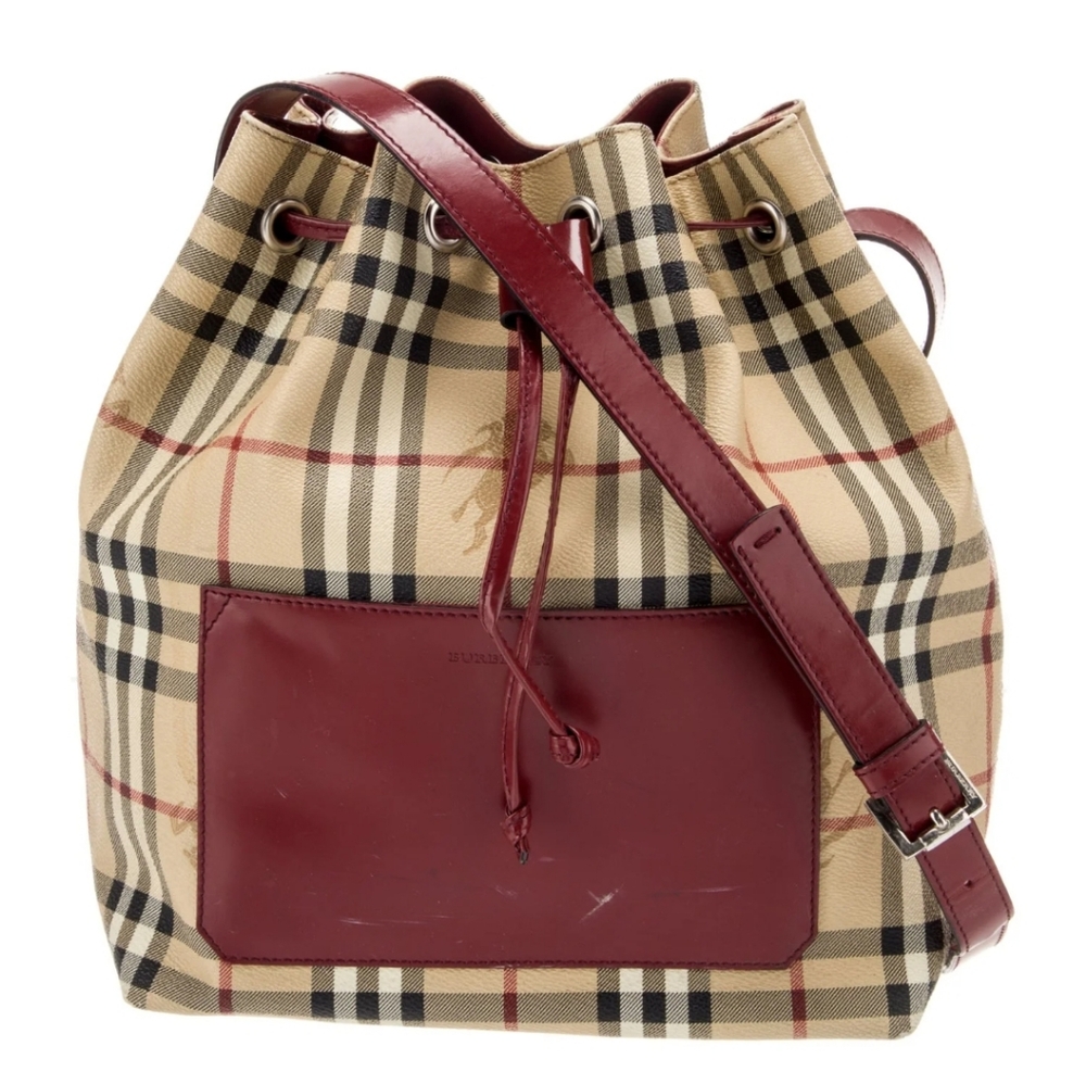 Burberry Beige and Burgundy Hobo Bag - Picture 1 of 12
